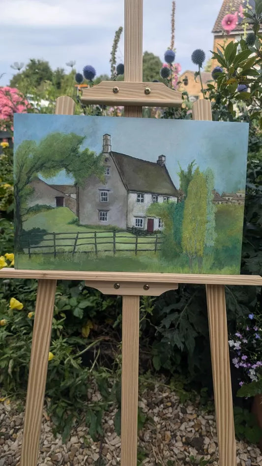 Beautiful English Cottage Oil On Board Bright Colourful Painting Ready To Frame