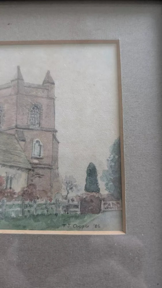 Finchampstead St James Church Watercolour T J Cooper 1986 Framed & Mounted Nice