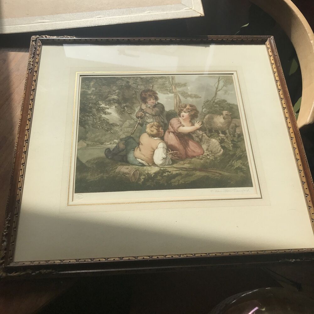 Trio of T. HAMILTON CRAWFORD Antique Lithograph mezzottints framed C.1925