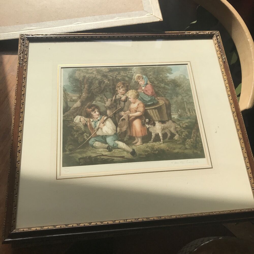 Trio of T. HAMILTON CRAWFORD Antique Lithograph mezzottints framed C.1925