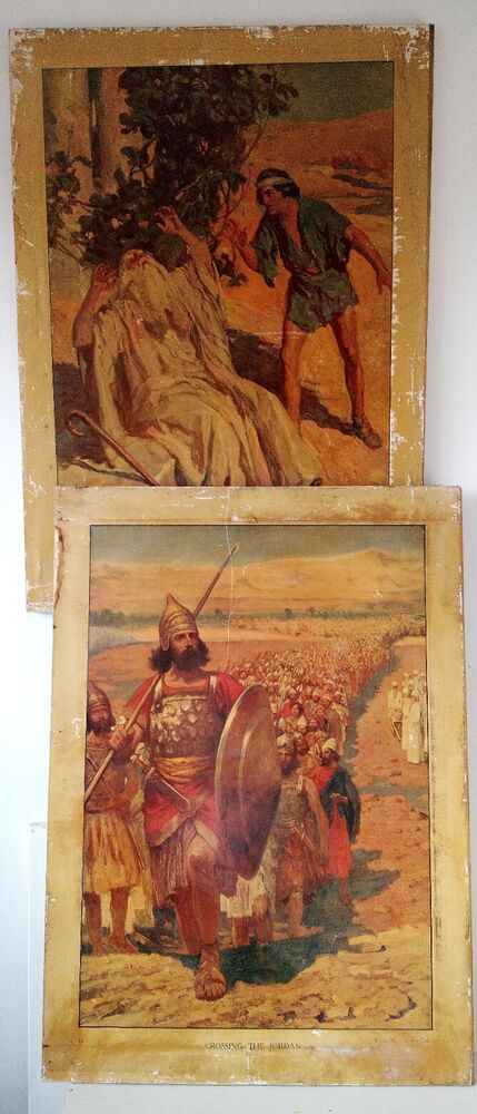 Antique Linen-backed 1920s Crossing The Jordan & The Death Of Eli Huge Prints P9