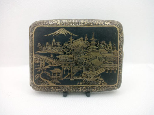 Excellent Vintage Japanese Brass Niello Decorated Cigarette Case Meiji Period