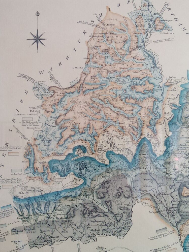 1820 Antique Mineral Map of Oxfordshire John Cary Framed VGC W Smith Surveyor P5