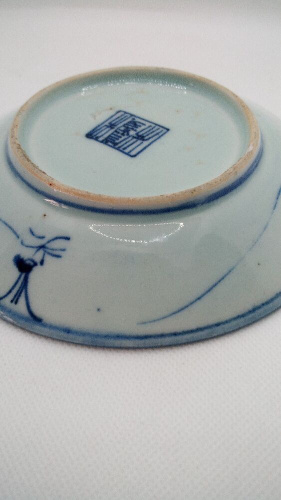 Chinese 19th C. Blue and White Lingzhi Fungus Design Porcelain Plate Vgc