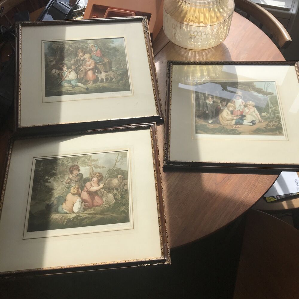 Trio of T. HAMILTON CRAWFORD Antique Lithograph mezzottints framed C.1925