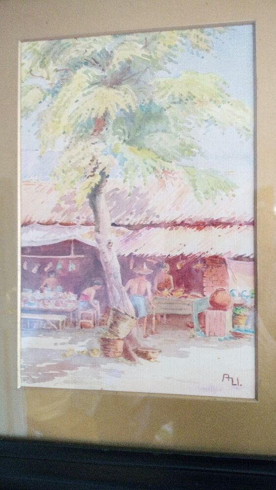 Cambodian School Watercolour Market/Street Scene Signed A Li P18