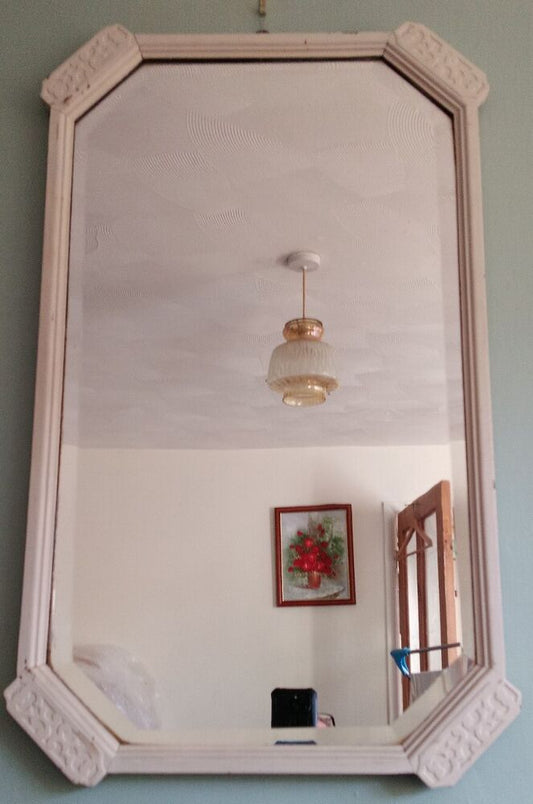 Arts And Crafts Antique Mirror Wooden Framed White