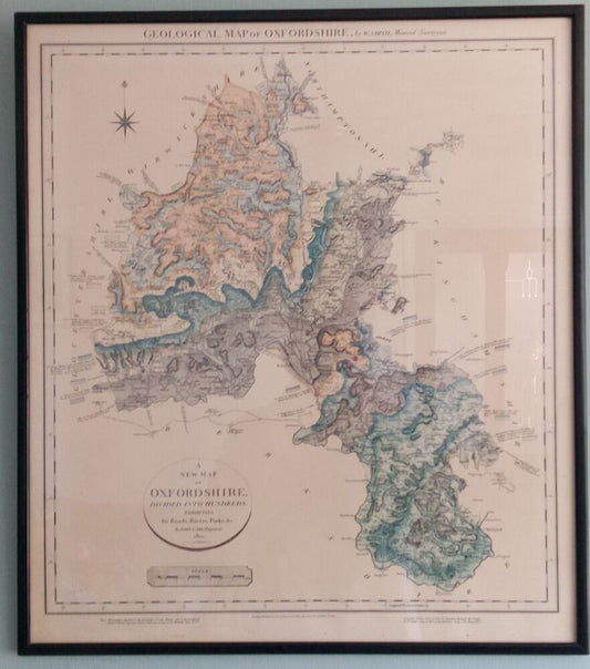 1820 Antique Mineral Map of Oxfordshire John Cary Framed VGC W Smith Surveyor P5