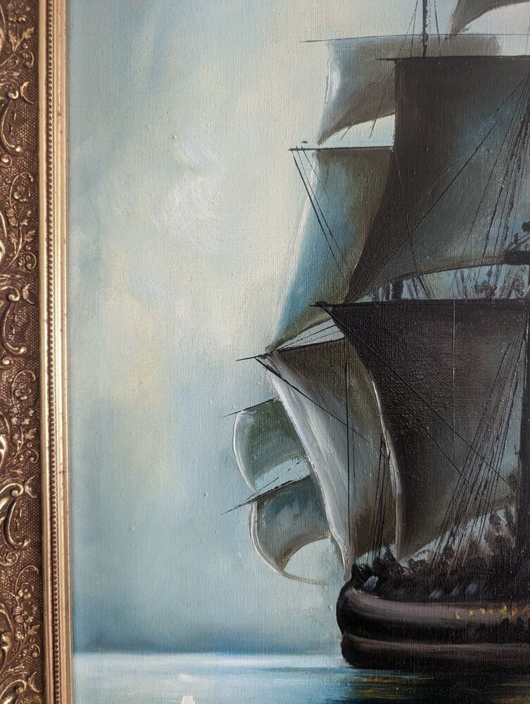 Crescent Moon, Montague Dawson, 24" X 17" Art Nouveau Oil On Canvas Framed