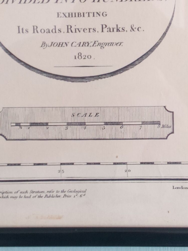 1820 Antique Mineral Map of Oxfordshire John Cary Framed VGC W Smith Surveyor P5
