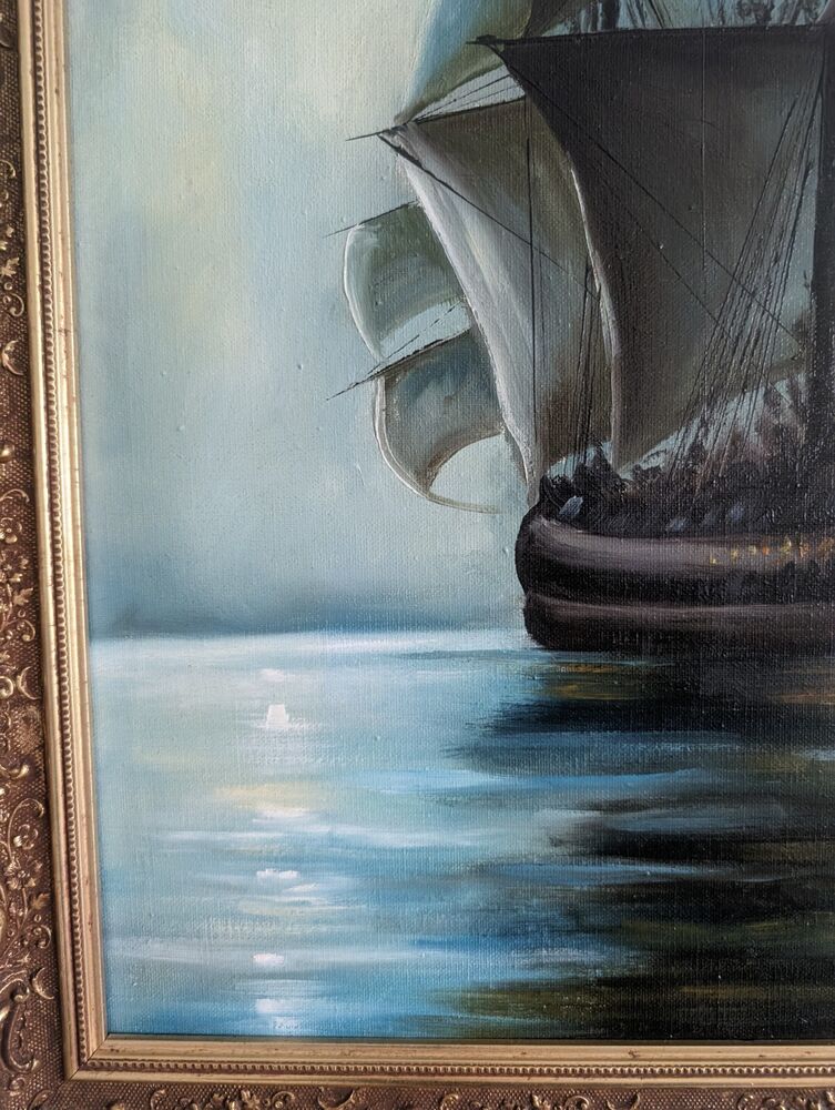 Crescent Moon, Montague Dawson, 24" X 17" Art Nouveau Oil On Canvas Framed