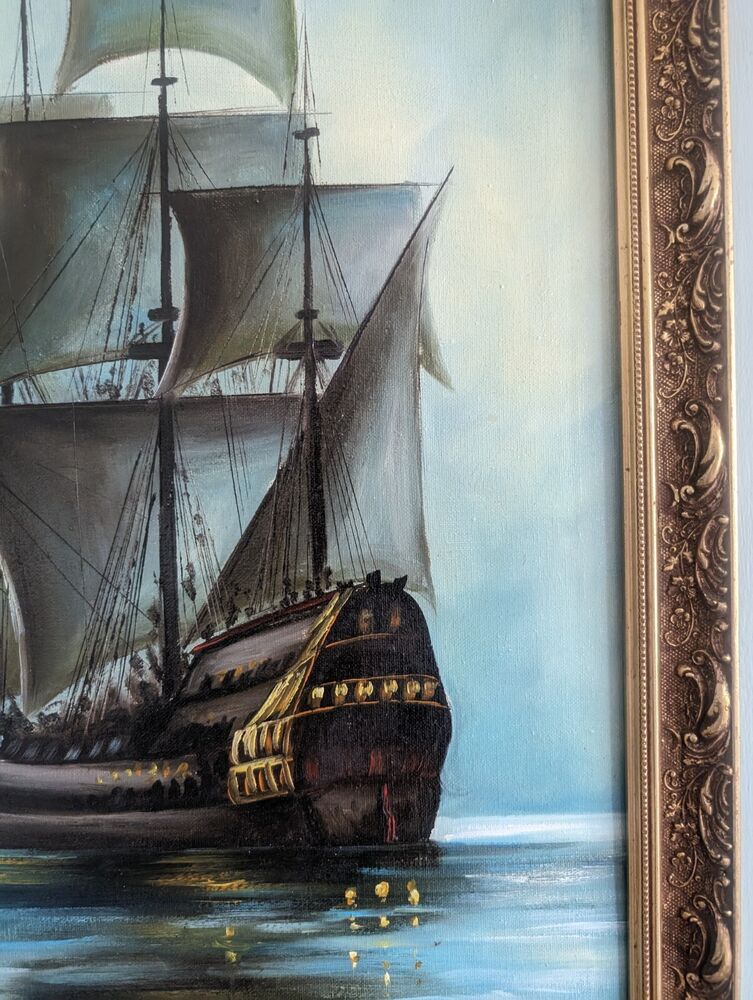 Crescent Moon, Montague Dawson, 24" X 17" Art Nouveau Oil On Canvas Framed