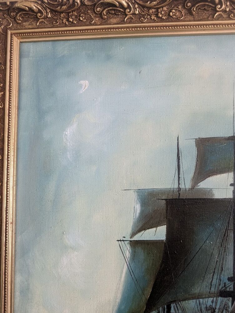 Crescent Moon, Montague Dawson, 24" X 17" Art Nouveau Oil On Canvas Framed