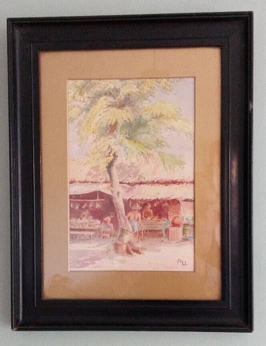 Cambodian School Watercolour Market/Street Scene Signed A Li P18