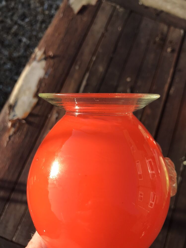 Steven’s & Williams Hand Blown Victorian Antique Ruffled Orange Vases Glass Pair