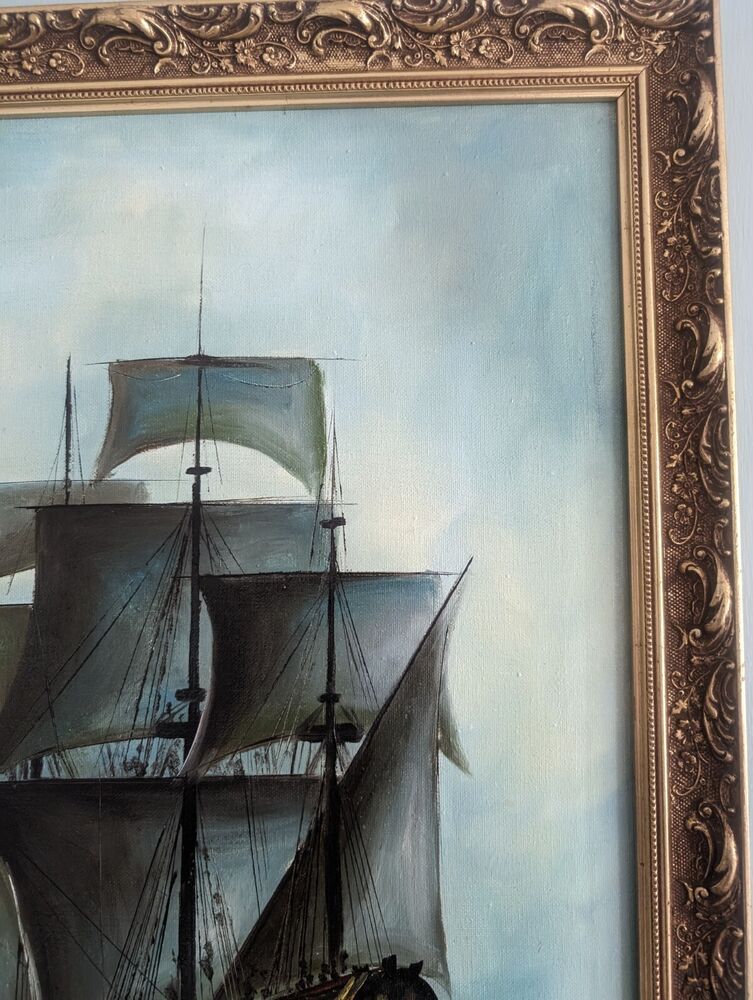 Crescent Moon, Montague Dawson, 24" X 17" Art Nouveau Oil On Canvas Framed