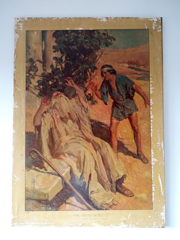 Antique Linen-backed 1920s Crossing The Jordan & The Death Of Eli Huge Prints P9