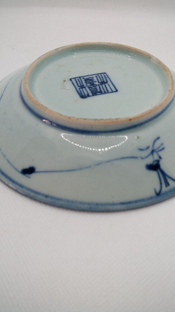 Chinese 19th C. Blue and White Lingzhi Fungus Design Porcelain Plate Vgc