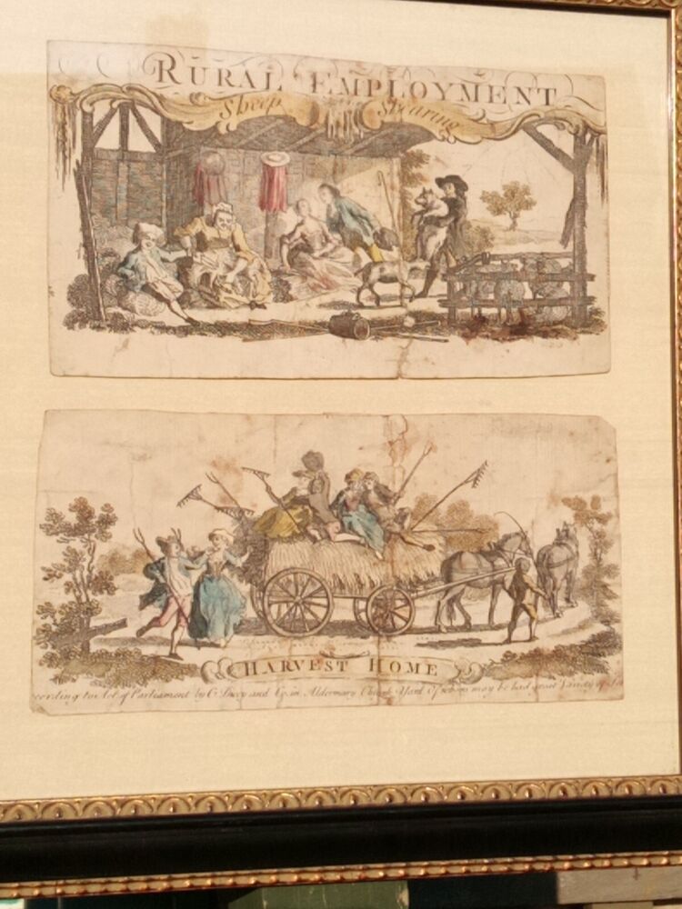 Cluer Dicey & Co Antique prints c.1763 Rural Employment Sheep shearing & Harvest