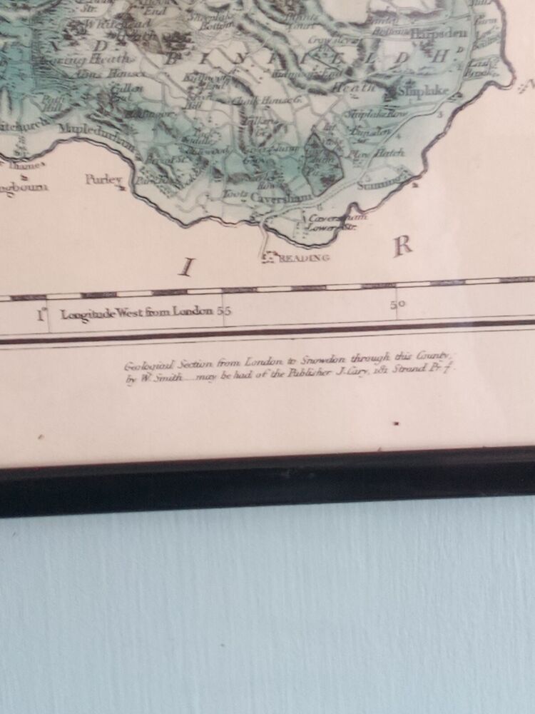 1820 Antique Mineral Map of Oxfordshire John Cary Framed VGC W Smith Surveyor P5