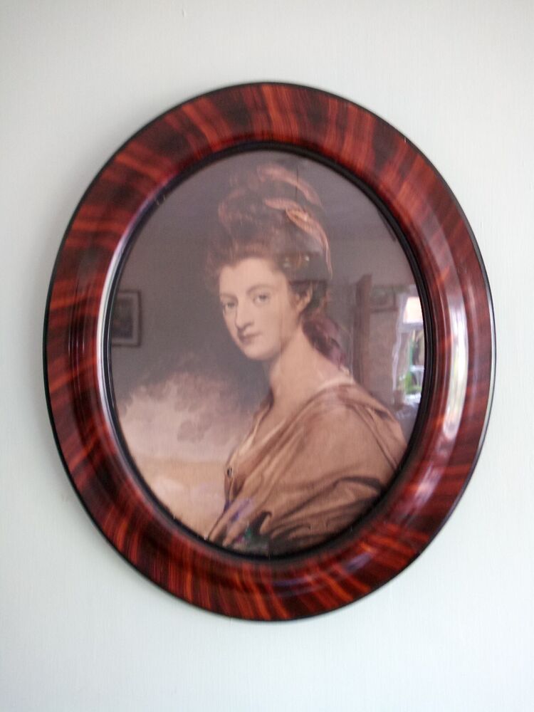 Antique Lithograph Of Lady Craven In Oval Tiger Wood Striped Picture Frame Lge