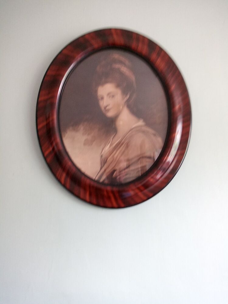 Antique Lithograph Of Lady Craven In Oval Tiger Wood Striped Picture Frame Lge