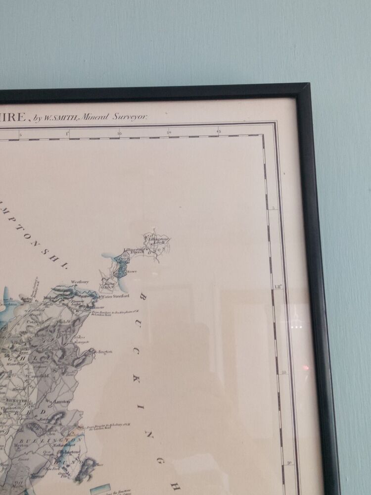 1820 Antique Mineral Map of Oxfordshire John Cary Framed VGC W Smith Surveyor P5