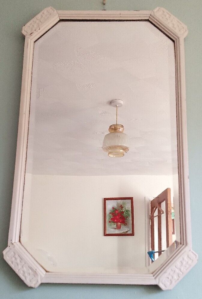 Arts And Crafts Antique Mirror Wooden Framed White