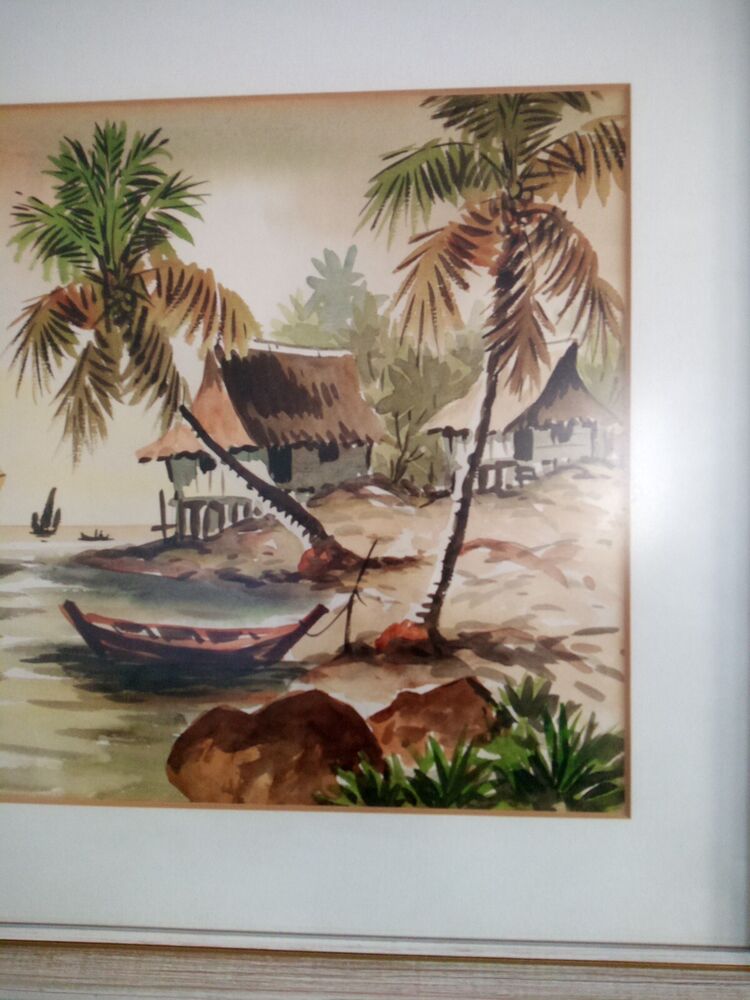 Vintage MCM Asian Junk Boat Watercolour painting Nicely Framed Ready To Hang