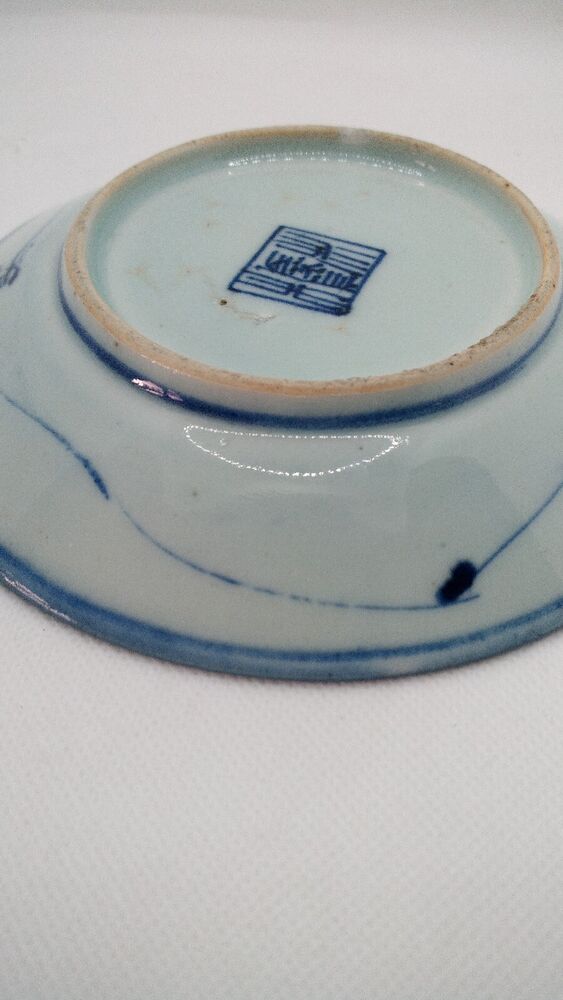 Chinese 19th C. Blue and White Lingzhi Fungus Design Porcelain Plate Vgc